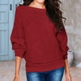 thumbnail image 2 of Ketyyh-chn99 T-Shirt Femme Mode Blouse Ample Manches Longues Extensible Col Ras du Cou T-Shirt Côtelé Ajusté Décontracté Basique Hauts Rouge,m, 2 of 4