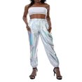 thumbnail image 1 of Women High Waist Shiny Metallic Stretchy Hip Hop Pants Reflective Jogger Pants, 1 of 6