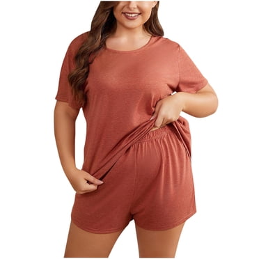 PEZHADA Ensembles 2 Pcs pour Femmes Ensembles Assortis de Détente Deux Pièces T-Shirt Surdimensionné Hauts Shorts de Cycliste Survêtement d'Entraînement Sport Vêtements Tendance Été Rouge