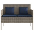 thumbnail image 2 of vidaXL Garden Bench with Cushions Grey Poly Rattan, 2 of 5