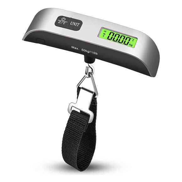 Luggage Scale, Portable Digital Hanging Baggage Scale for Travel, Suitcase Weight Scale , 50KG, Battery Included - Silver