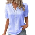 thumbnail image 1 of Lenpel Women's Summer Tops Plus Size Ruffle Short Sleeve V Neck Lace Trim Textured Shirts Dressy Casual Blouses, 1 of 4