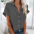 thumbnail image 2 of Timegard Womens Tops Button down Short Sleeve Lapel V-Neck Top Summer Casual Shirts with Pockets Blouse, 2 of 6