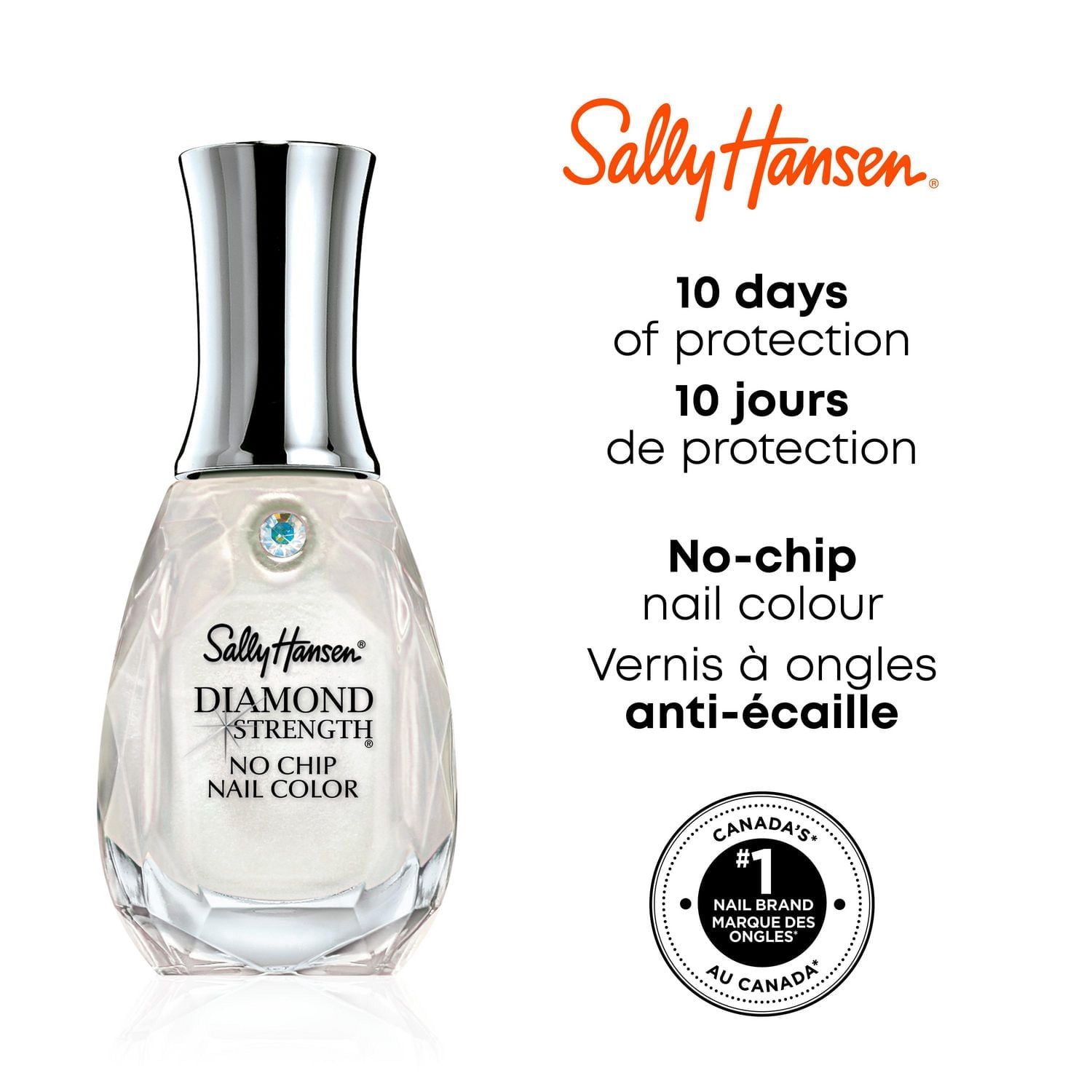 Sally Hansen Vernis à ongles Diamond Strength®, infusé de véritables microdiamants & platine, 10 jours de protection contre les cassures & fissures