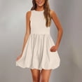 thumbnail image 1 of Ovzne Robes pour Femmes Robe Mode Sans Manches Col Rond Robe Unie avec Poches Robe Courte Mini Robes Printemps en Liquidation, 1 of 7