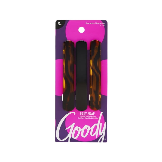 Goody Barrettes à fermeture automatique Easy Snap pour cheveux, noir et écaille, lot de 3