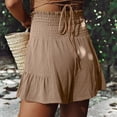 thumbnail image 4 of Timegard Cotton Linen Shorts for Women Elastic High Waisted Drawstring Smocked Flowy Beachwear Shorts, 4 of 7