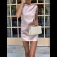 thumbnail image 4 of Women's Satin Backless Round Neck Sleeveless Party Mini Dress Pink M, 4 of 7