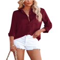 thumbnail image 3 of Women Button Down Satin Shirts  Long Sleeve Lapel Solid Color Relaxed Fit Office Work Blouse, 3 of 4
