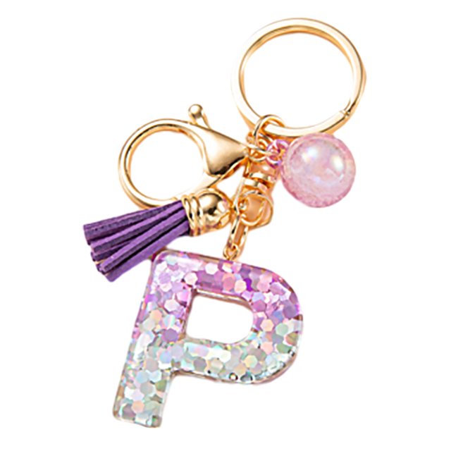 LYMAYTER Cute Pink Tassel Mug Accessory Initial Letter Charm Keychain - with Tassel, Heart - shaped Sequins