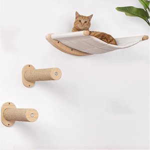 Kit en bois intérieur pour arbre de chat mural 3 Pièce avec hamac de chat et cylindre sisal 50x32 Cm Couleur du bois d'origine