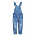 thumbnail image 1 of KIDSCOOL SPACE Girls Big Bibs Pockets Ripped Holes Washed Cotton Jeans Overalls,LightGrey,12-13 Years, 1 of 8