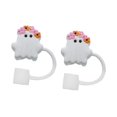 thumbnail image 4 of veasfak 2 Pieces Ghost Silicone Straw Toppers Parties Reusable Ghost Straw Cover Cap Wreath, 4 of 9