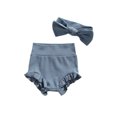 thumbnail image 1 of Xingqing Infant Baby Girls Bloomers Diaper Cover High Waist Elastic Ruffle Shorts Solid Color Underwear Headbands Set, 1 of 7