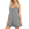 thumbnail image 1 of AherBiu Rompers for Women Casual Loose Summer Jumpsuits Spaghetti Strap Overalls Shorts with Pockets, 1 of 7