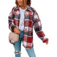 thumbnail image 1 of ORUYROP Womens Long Sleeve Plaid Shirts Flannel Lapel Button Down Shacket Jacket Coats, 1 of 5