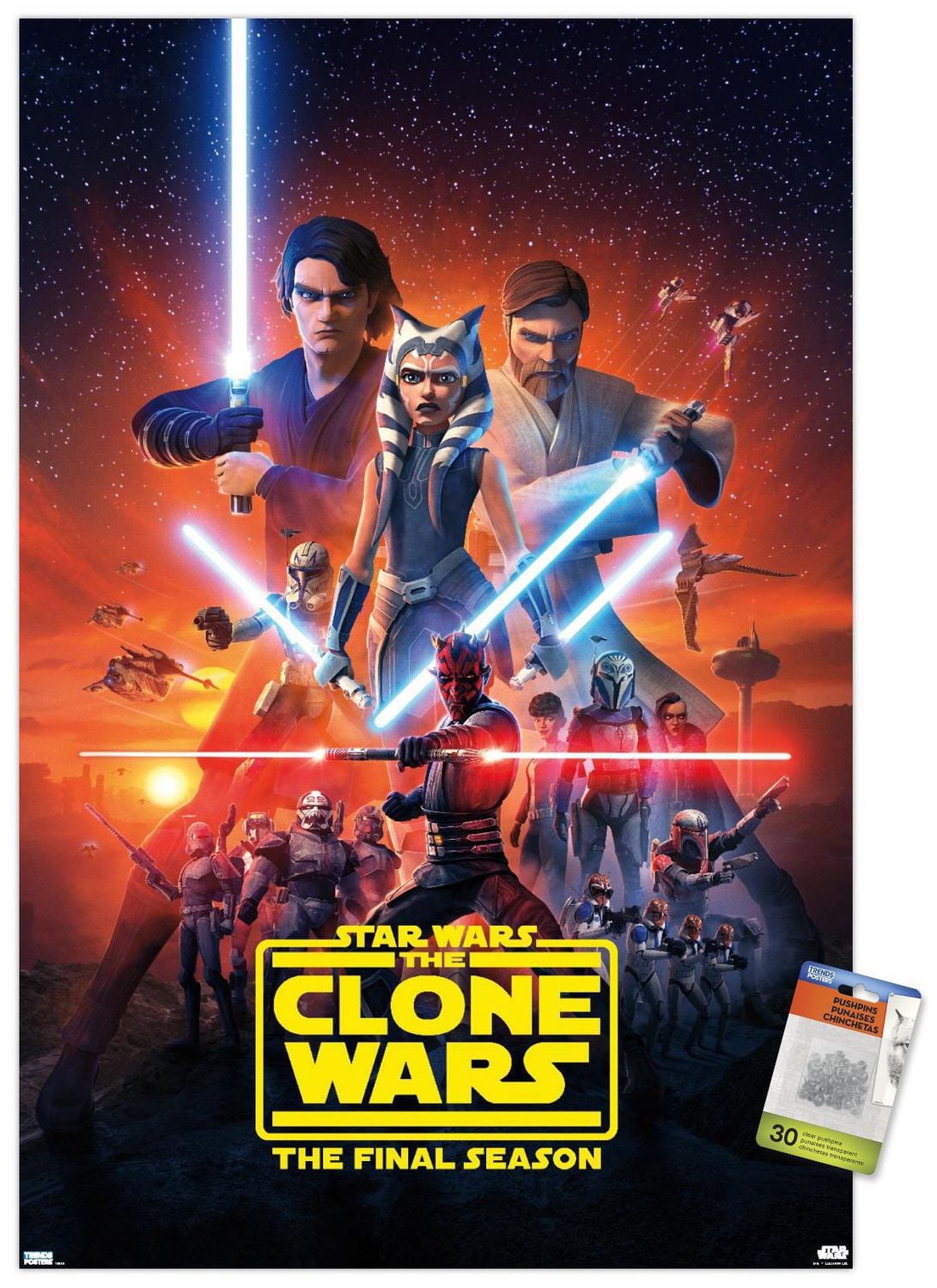 Star Wars: The Clone Wars - Season 7 Key Art Wall Poster with Push Pins, 14.725" x 22.375"