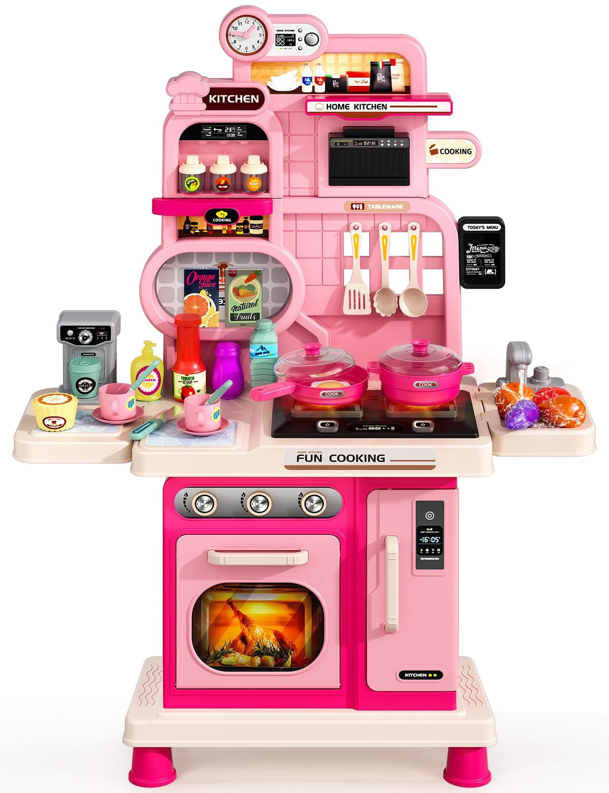 Kids Kitchen Playset, Toddler Play Kitchen Set Toys with Sound & Light, Cooking Stove, Play Sink, Play Food Kitchen Accessories, Pretend Kitchen Toy