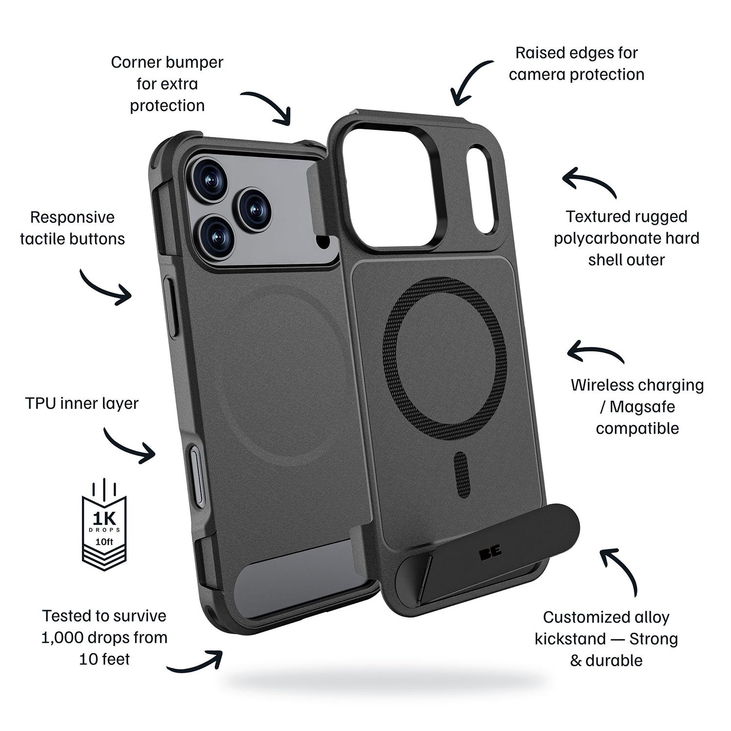 Blu Element Étui Armour Ultra MagSafe avec Kickstand Noir pour iPhone 17 Pro