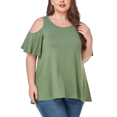 thumbnail image 1 of CHUANK Women‘s Plus Size Cold Shoulder Tunic Top Summer Short Sleeve Blouse, 1 of 7