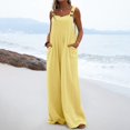 thumbnail image 3 of TrendOFT Womens Casual Summer Jumpsuit Loose Spaghetti Strap Solid Button Pocket Rompers For Women One Piece Overalls Yellow L, 3 of 6