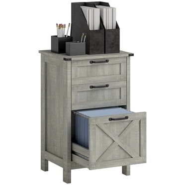 HOMCOM 3 Drawer File Cabinet Filing Cabinet for A4 Letter Size Stone Grey