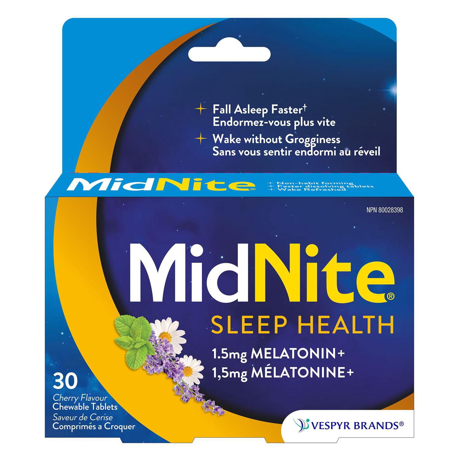 MidNite Aide au Sommeil Naturelle en Comprimés à Croquer, Traitement de l'Insomnie Occasionnelle, Saveur de Cerise