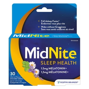 MidNite Natural Sleep Aid Chewable Tablets, Treatment for Occasional Sleeplessness, Cherry Flavoured