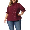 thumbnail image 1 of GRACE & GRANDEUR Blouse à Manches Bouffantes Plissée à Col Montant à Imprimé d'Étoiles pour Femme Grande Taille3X Rouge, 1 of 6