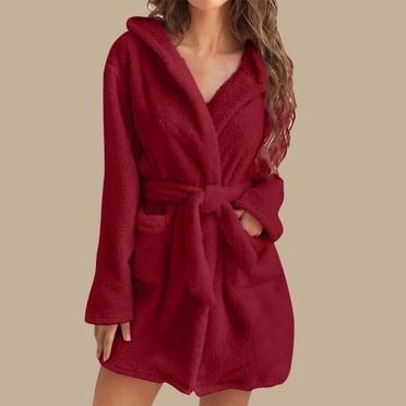 Gift TIMIFIS Women Hooded Fleece Robe Short Plush Robes for Womens With Hood Soft Warm Spa Bathrobe Soft Fuzzy Bathrobe Spa Robe Winter Warm Pajamas Shower NightgownHot !