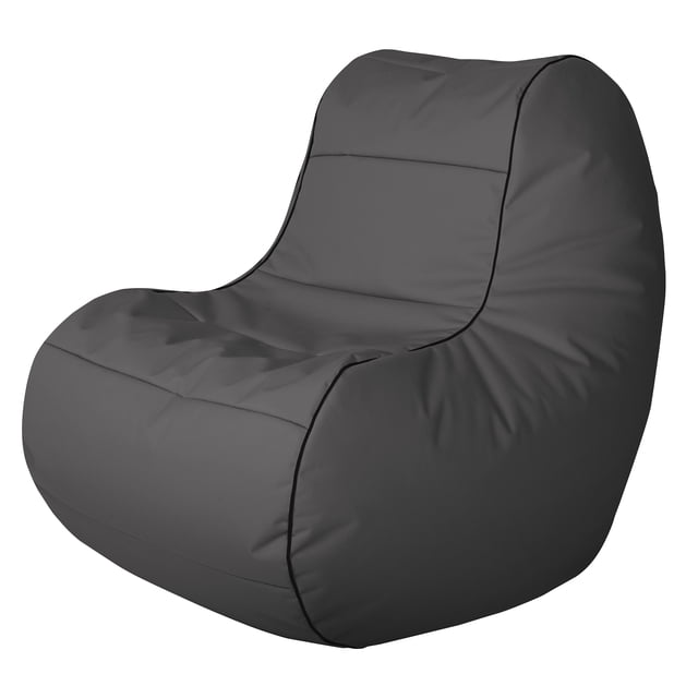 Gouchee Home ChillyBean Grey Waterproof Bean Bag Chair with a rounded ergonomic design, high backrest, and wide seat, upholstered in grey polyester oxford fabric with waterproof PVC backing and black piping, filled with polystyrene beads for flexible support, ideal for kids' rooms and versatile indoor or outdoor seating.