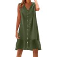 thumbnail image 1 of Dvprdro Robe d'Été Imitation Coton Lin pour Femmes Mode Décontractée Ample Couleur Unie Col en V Sans Manches Boutonnée Ourlet à Volants Robe de Plage Soleil, 1 of 5