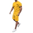 thumbnail image 3 of UANWENN Men's Summer Tracksuit Plus Size Short Sleeve Athletic Suit Casual Color Block Drawstring Waist Tracksuit Set Men's Suit Jacket Men's Suits Regular Fit Jacket Suit Satin Jacket Roaring, 3 of 6