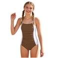 thumbnail image 1 of Ramiter Girls Swimsuits Girl Swimsuit One Piece Cutout Ruched Bathing Suit for Girls Color Block Adjustable Straps Pad Swimwear Coffee,9-10 Years, 1 of 4