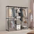 thumbnail image 1 of Freestanding Wardrobe Clothes Rack, Coat Rack with Rails, Fabric Shelves, Metal Frame Organizer, Taupe, 1 of 5