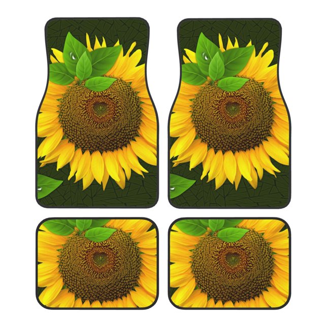 Kdxio Sunflower Print Car Floor Mats Universal SUV Front Rear Floor Foot Mats 4-Piece Full Set with Non-Slip Rubber Backing Car Accessories for Most Cars