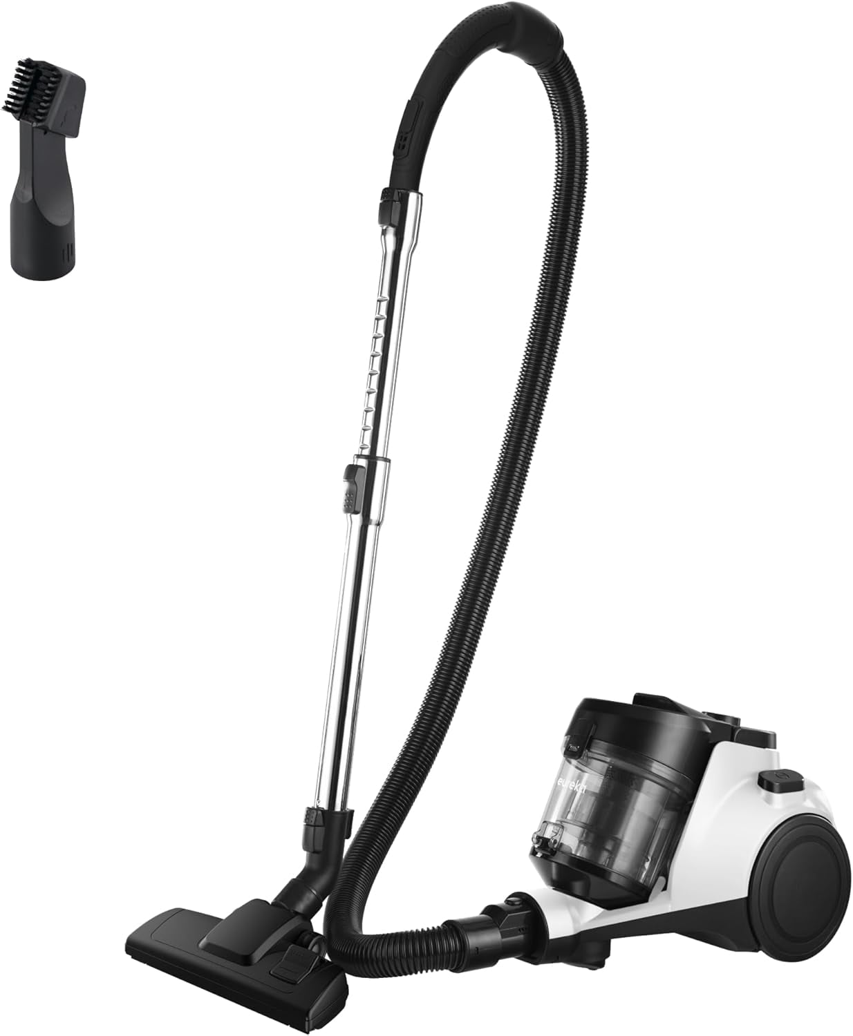 Eureka Bagless Canister Vacuum for Carpets and Hard Floors, Powerful Lightweight Vacuum Cleaner with Large Dust Cup Extension Tube 2-in-1 Crevice Tool Floor Nozzle, White, NEN121WH w/ 1100W High Power