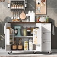 thumbnail image 3 of Farmhouse Kitchen Island with Power Outlet, Drop Leaf, Spice Rack and Drawer,Rolling Kitchen Cart on Wheels,Kitchen Storage Island for Home Dining Room (White), 3 of 9