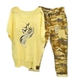 thumbnail image 1 of Mikilon Ensemble de Détente Confortable pour Femmes, Tenue d'Intérieur 2 Pcs, Ensemble de Détente Imprimé, Haut à Manches Mi-Longues à Col Rond + Pantalon, Jaune-E TP, 1 of 6