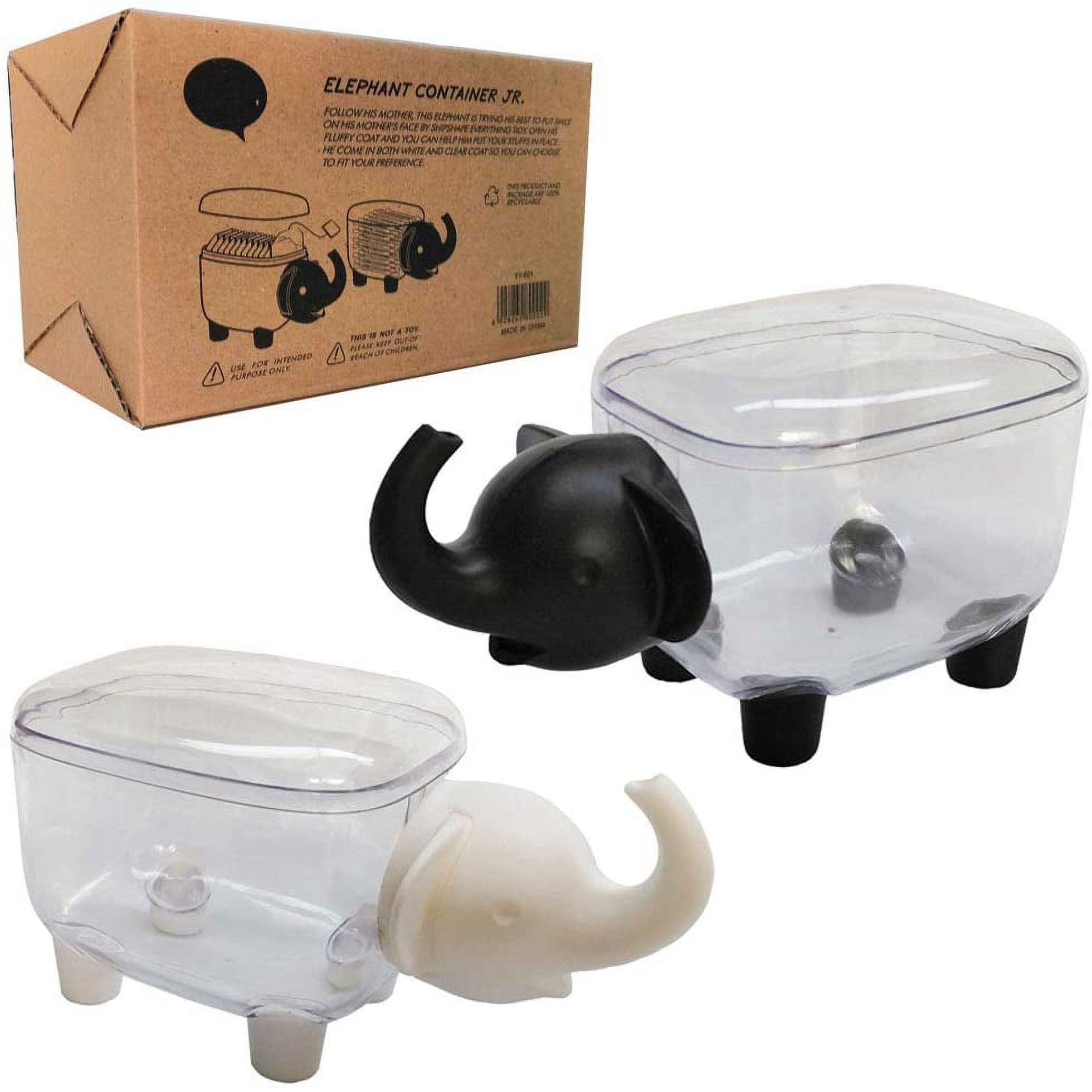 Lot de 2 Porte-Cotons-Tiges en Forme d'Éléphant, Boîte de Rangement avec Couvercle Transparent Anti-Poussière Noir + Blanc