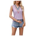 thumbnail image 1 of Birdeem Mode Femmes Été Col en V Dentelle Patchwork Sans Manches Haut Aguichant Blouse, 1 of 7