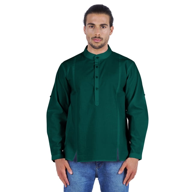 Atasi Chemise Henley Indienne pour Homme à Manches Longues, Décontractée, Col Mandarin, Courte Kurta