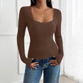 thumbnail image 4 of Timegard Going out Tops for Women Ribbed Lace Square Neck Slim Comfy Long Sleeve Shirts Tops Trendy, 4 of 5