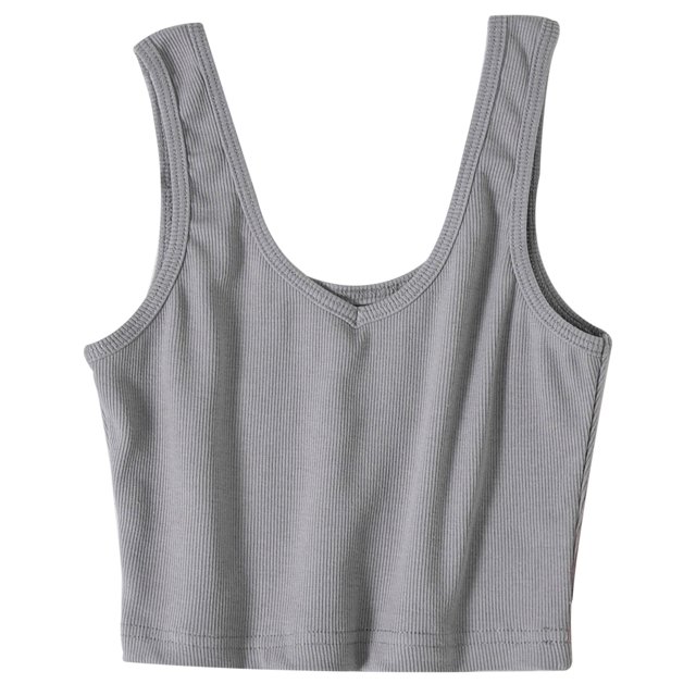 Pompotops Women Ladies Solid Sleeveless Pullover Vest Tank Crop Tops Shirts