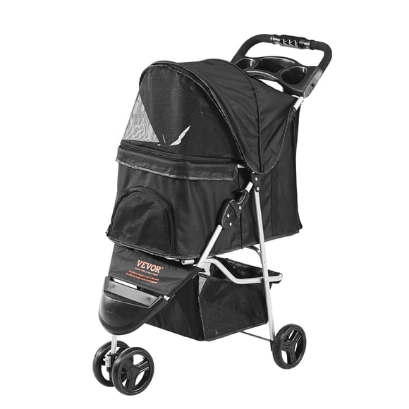 VEVOR Pet Stroller, 3 Wheels Dog Stroller Rotate with Brakes, 35lbs Weight Capacity, Puppy Stroller with Front Pedal, Velcro