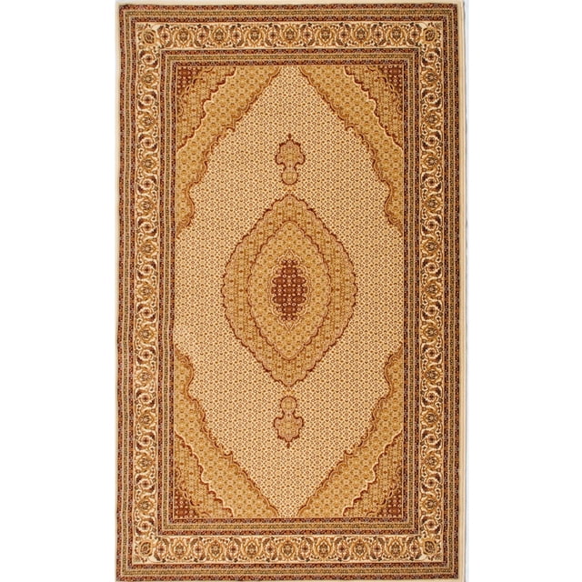Rug Branch Majestic Collection Tapis Oriental Traditionnel Présentant un Médaillon central beige et Brun avec des Motifs Floraux et Géométriques Complexes, Tissé à Partir de Fibre d'Oléfine 100 % Thermocollante pour la Durabilité et la Résistance aux Taches, Idéal pour les Zones Intérieures et les Entrées à Fort Achalandage.