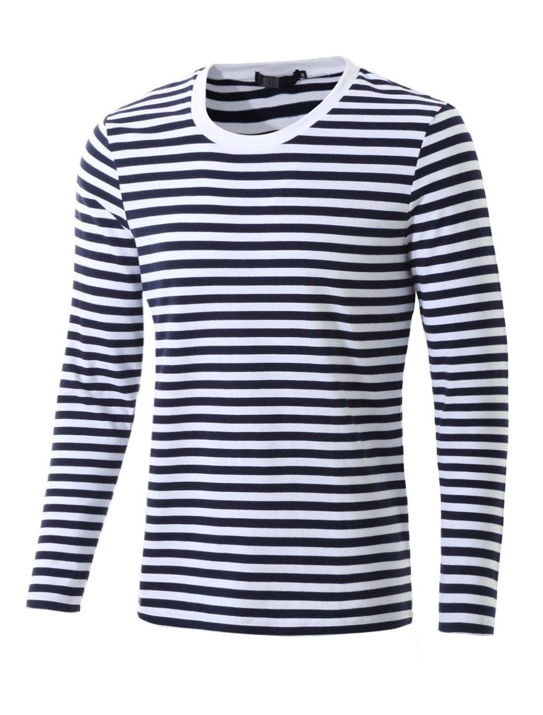 INSPIRE CHIC T-shirt à Manches Longues à Col Ras du Cou Rayé pour Homme en Coton, Haut à Enfiler Bleu Marine 38