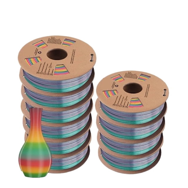 3D Printer PLA/ Rainbow Filament 1.75mm 10 Rolls, 3D Printing Materials For 3D Printer&3D Pen ,Smoother Printing Experience