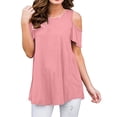 thumbnail image 2 of Off the Shoulder Shirts for Women Summer Short Sleeve Solid Color Tank Top Ladies Plus Size Beach Flowy Tees Blouse (Large, Pink), 2 of 5