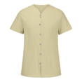 thumbnail image 4 of TIMIFIS Mens Short Sleeve Top Cotton Linen T Shirts Beach Solid Short Sleeve Shirts V-neck Button Closure Tops Blouse - Spring/Summer, 4 of 6